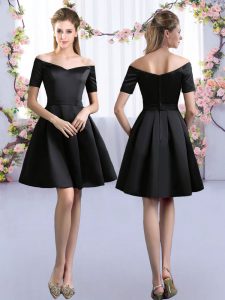Great Mini Length A-line Short Sleeves Black Court Dresses for Sweet 16 Zipper