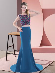 Teal Scoop Neckline Beading Formal Evening Gowns Sleeveless Backless