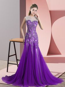 Exquisite Purple Scoop Neckline Appliques Sleeveless Backless