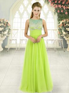 Yellow Green Side Zipper Prom Dresses Beading Sleeveless Floor Length