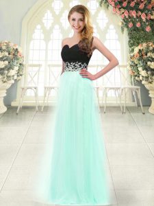 Cute Tulle Sleeveless Floor Length Prom Dresses and Appliques