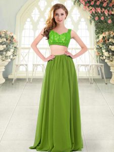 Olive Green Zipper Beading and Lace Sleeveless Floor Length