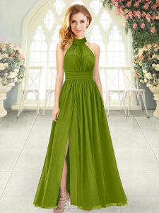 Super Ankle Length Empire Sleeveless Olive Green Prom Gown Zipper