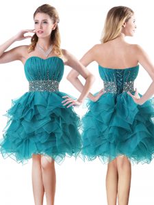 Sweetheart Sleeveless Organza Beading and Ruffles Lace Up