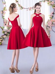 Nice Knee Length A-line Sleeveless Red Vestidos de Damas Zipper