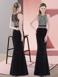 Edgy Mermaid Dress for Prom Black Scoop Chiffon Sleeveless Floor Length Zipper