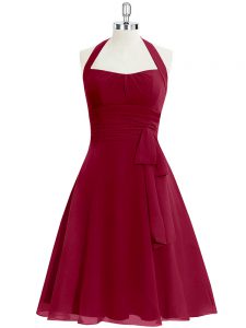On Sale Wine Red Sleeveless Ruching Knee Length Prom Gown