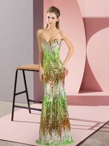 Modern Sleeveless Floor Length Homecoming Dress Sweep Train and Sequins