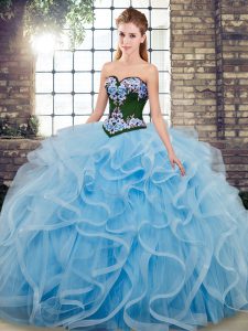 Dramatic Sleeveless Sweep Train Embroidery Lace Up Vestidos de Quinceanera