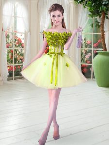 Yellow Green Sleeveless Tulle Lace Up Prom Dresses for Prom and Party