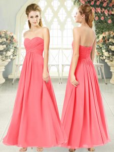 Trendy Watermelon Red Prom Dresses Prom and Party with Ruching Sweetheart Sleeveless Zipper