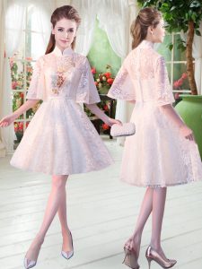 Gorgeous White Lace Zipper Evening Dress Half Sleeves Knee Length Appliques