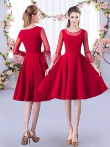 Discount Red Scoop Zipper Ruching Quinceanera Dama Dress 3 4 Length Sleeve