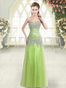 Floor Length Zipper Prom Gown Yellow Green for Prom and Party with Beading