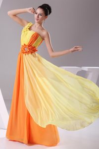Orange and Yellow Hand Made Flowers Beaded Chiffon Prom Dress