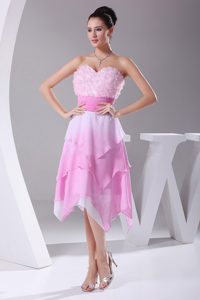 Pink Sweetheart Prom Dress with Hand Made Flowers and Ruffles