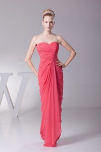 Chiffon Coral Red Sweetheart Prom Dress With Ruched Over Skirt