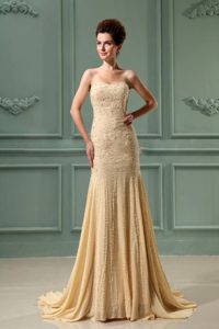 Beading Mermaid Chiffon Sweetheart Court Train Prom Dress