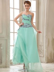 Apple Green Ankle-length Layered Appliques Prom Gowns Ruched
