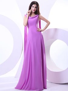 Watteau Trains Lavender Prom Dress With V-shape Open Back