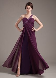 One Shoulder Ruched Chiffon Prom Dress With Brush Train