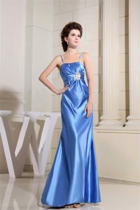 Beaded Appliques Chic Sky Blue Prom Dress With Spaghetti Straps