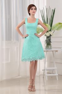 2013 A-Line Apple Green Mini-length Square Lace Prom Gown Dress