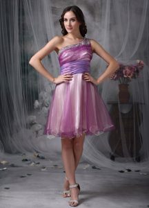 One Shoulder A-line Lavender Prom Homecoming Dress with Beading