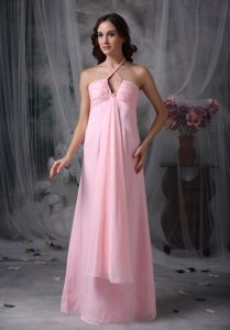 Halter Baby Pink Empire Beading Floor-length Dresses For JS Prom