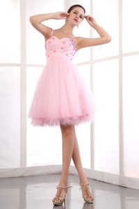 Pink Beading A-line Straps Mini-length Organza Prom Dress in Campbelltown