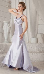Light Lilac Straps Beading Homecoming Dress with Brush Train