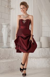 Burgundy Column Sweetheart Knee-length Beading Prom Dress