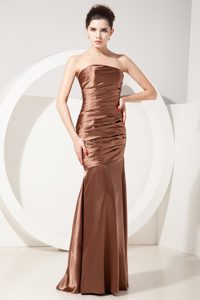 Chocolate Mermaid Prom Dress Strapless Floor-length Ruches