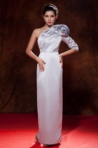 Unique Sheath Prom Dress One Shoulder Satin Hand Made Flower