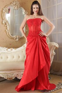 Vintage Brush Train Appliqued Red formal Prom Dress On Sale