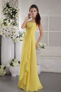 Empire Floor-length Chiffon Hand Flowers Prom Graduation Dress in Yellow
