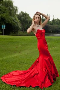 Court Train Mermaid Sweetheart Red Dress for Prom Princess