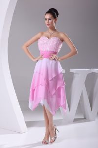 Rose Pink Sweetheart Prom Dress for Ladies with Asymmetrical Hemline