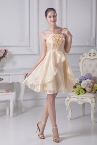 A-line Spaghetti Straps Prom Dresses with Handle Flowers in Light Yellow