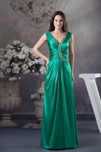 Green Beading V-neck Floor-length Column Prom Dress in Launceston