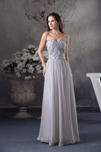 Gray Chiffon Beading Sweetheart Floor-length Prom Dress in Darwin