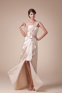 Elegant Column One Shoulder Ivory Ruffled Slitted Dress for Prom