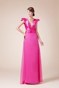 Outstanding Chiffon Taffeta Hot Pink Long Dress for Prom Queen