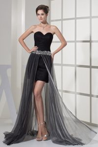 Free Shipping Black High-low Dress for Prom with Rhinestones