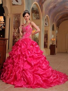 Spaghetti Straps Red Ball Gown Quinceanera Dress with Embroidery