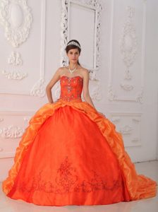 Beading and Appliques Dresses For a Quinceanera in Orange Red Sweetheart