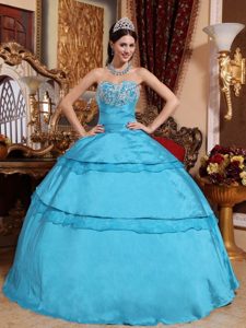 Sweetheart Aqua Blue Taffeta Appliques Sweet Sixteen Quinceanera Dresses