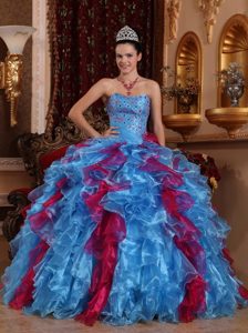 Multi-color Sweetheart Floor-length Organza Beading Sweet 15 Dresses