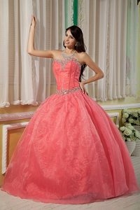 Sweetheart Watermelon Floor-length Organza Beading Quinceanera Dress