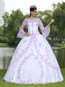 Square Neckline Embroidery Long Sleeves Floor-length Sweet 16 Party Dress